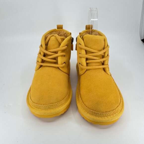 UGG Neumel Boots Kids Size 11C Youth Yellow Suede Chukka Fur Lined Lace Up - Picture 3 of 8